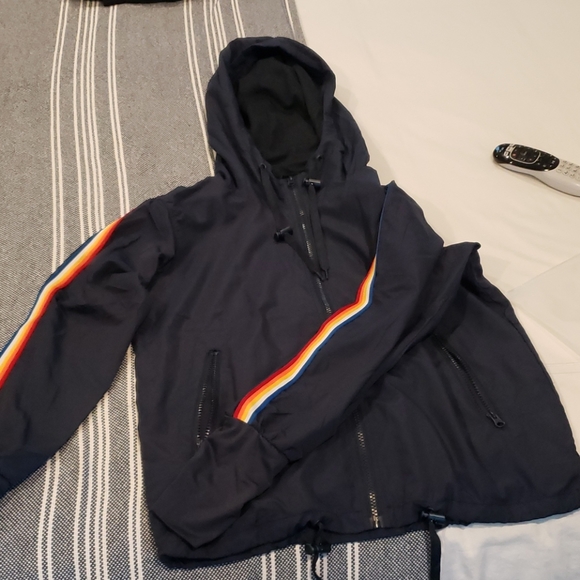 Zyia Jackets Coats Navy Rainbow Bomber Jacket Poshmark